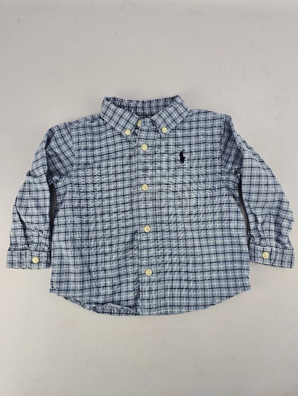 Polo Ralph Lauren Baby Boy Blue Plaid Cotton Long-sleeve Button-Down Shirt 9M